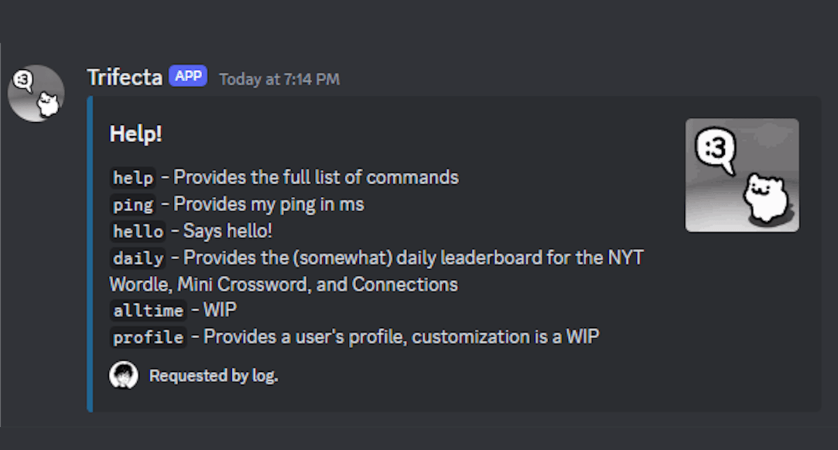 TRIFECTA image displaying help info